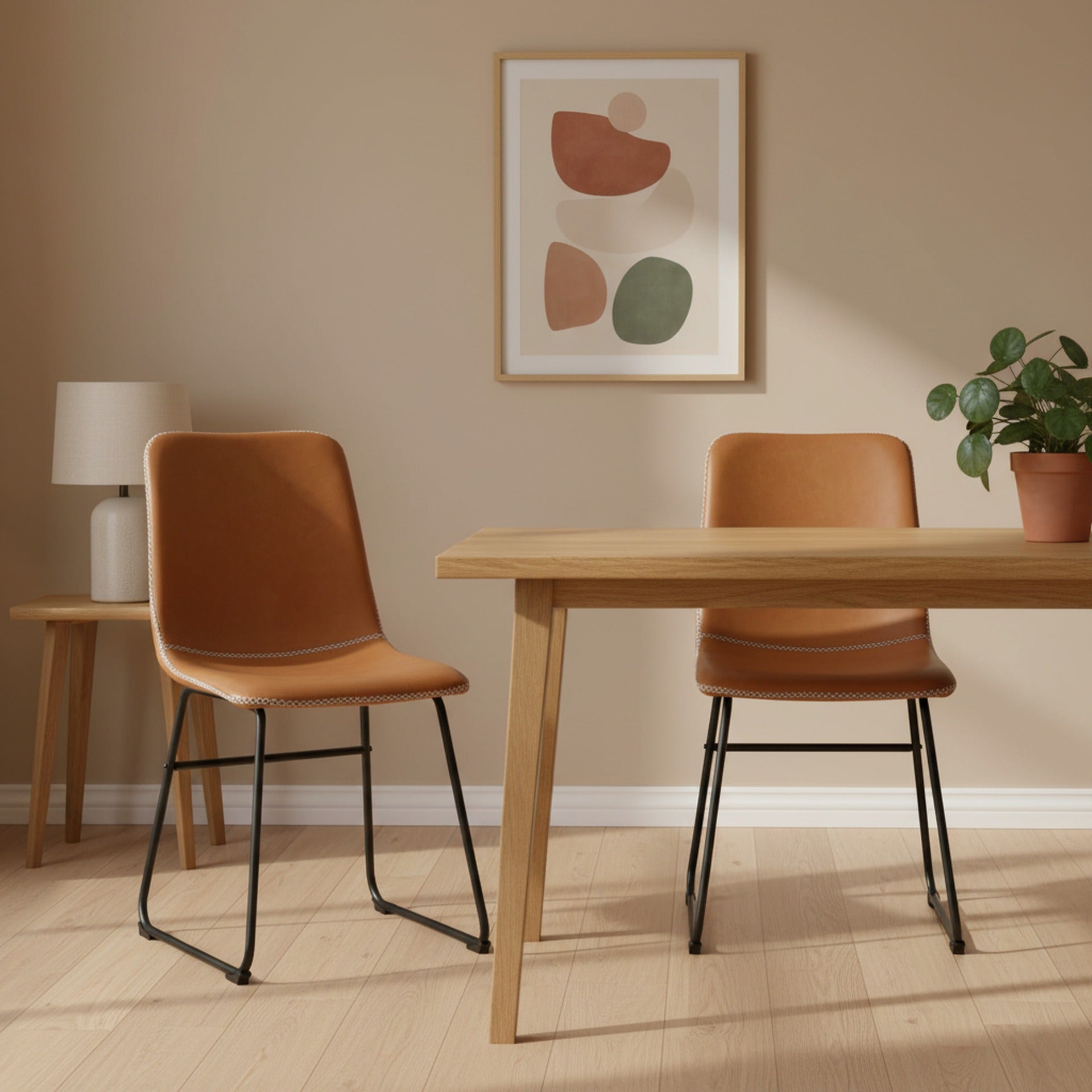 Grayson PU Leather Dining Chair - Set of 2 - Caramel Tan