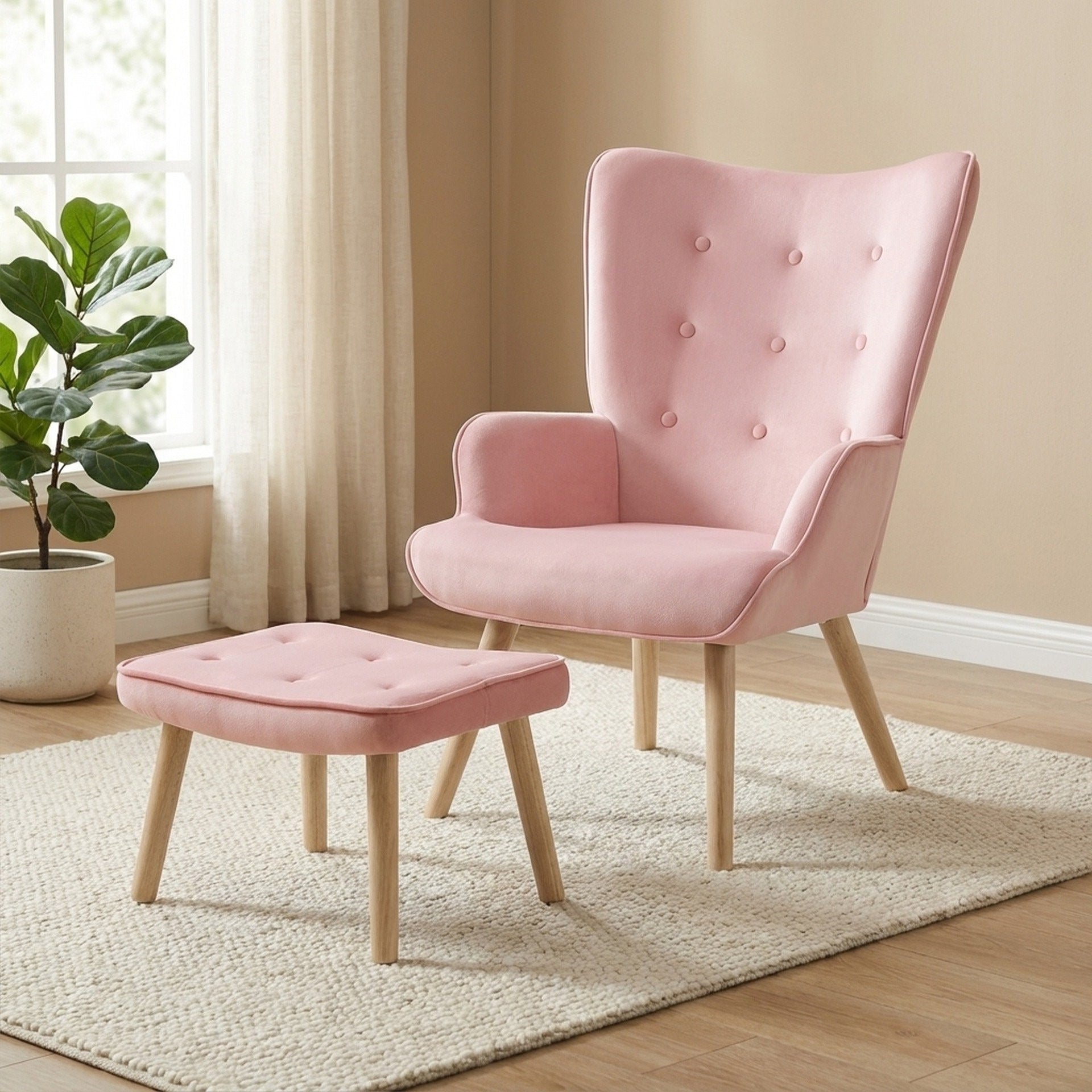 Olivia Armchair with Ottoman - Pink