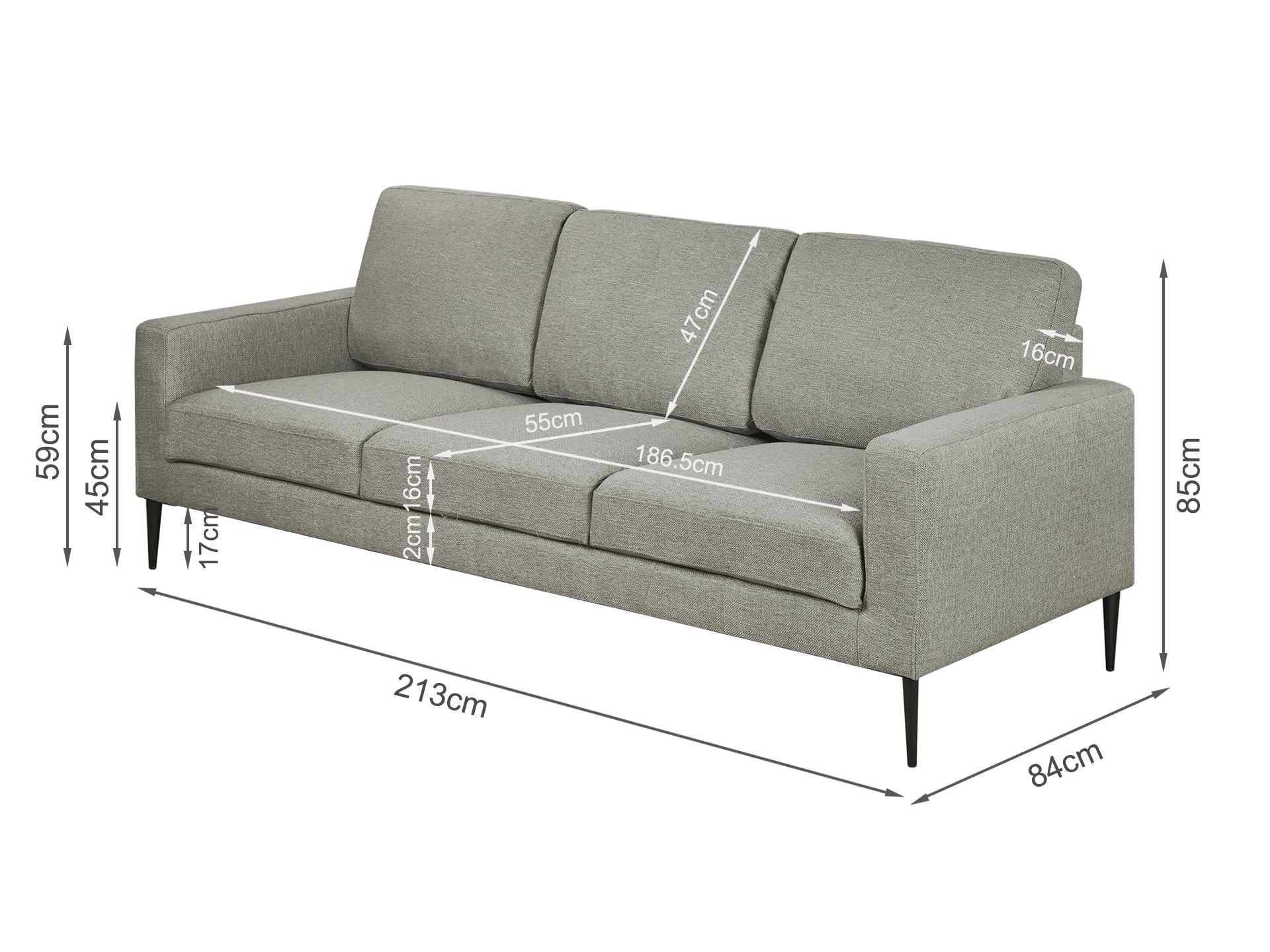 Toronto 3 Seater Sofa - Light Grey