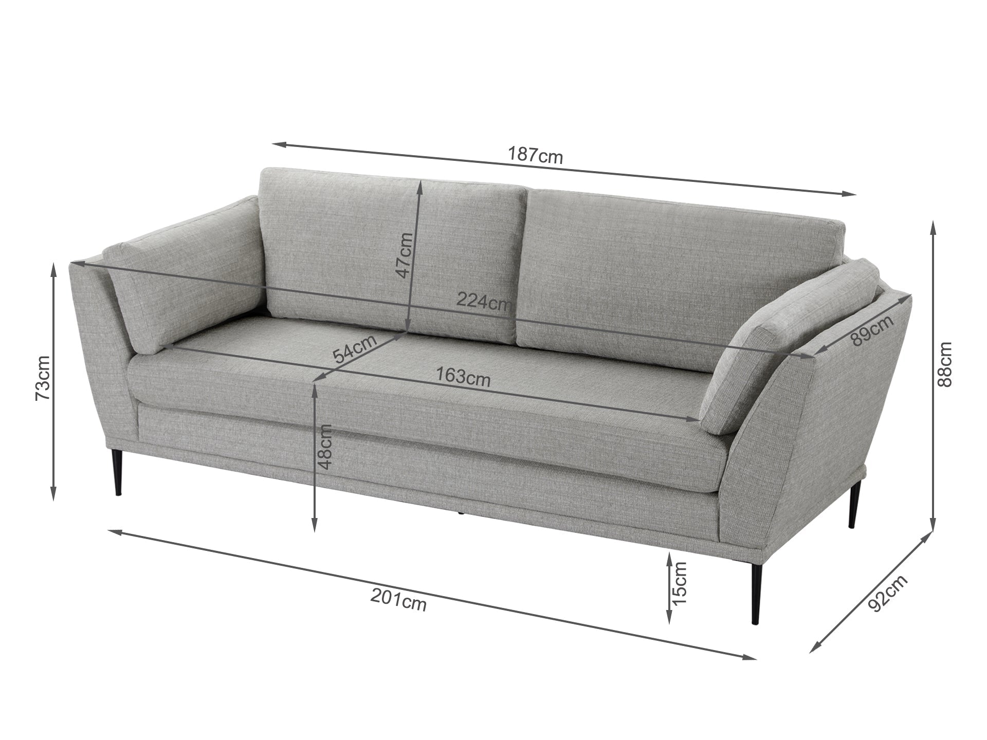 Berlin 3 Seater Sofa - Light Grey
