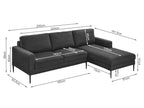 Toronto 3 Seater Sofa with Right Facing Chaise - Dark Grey