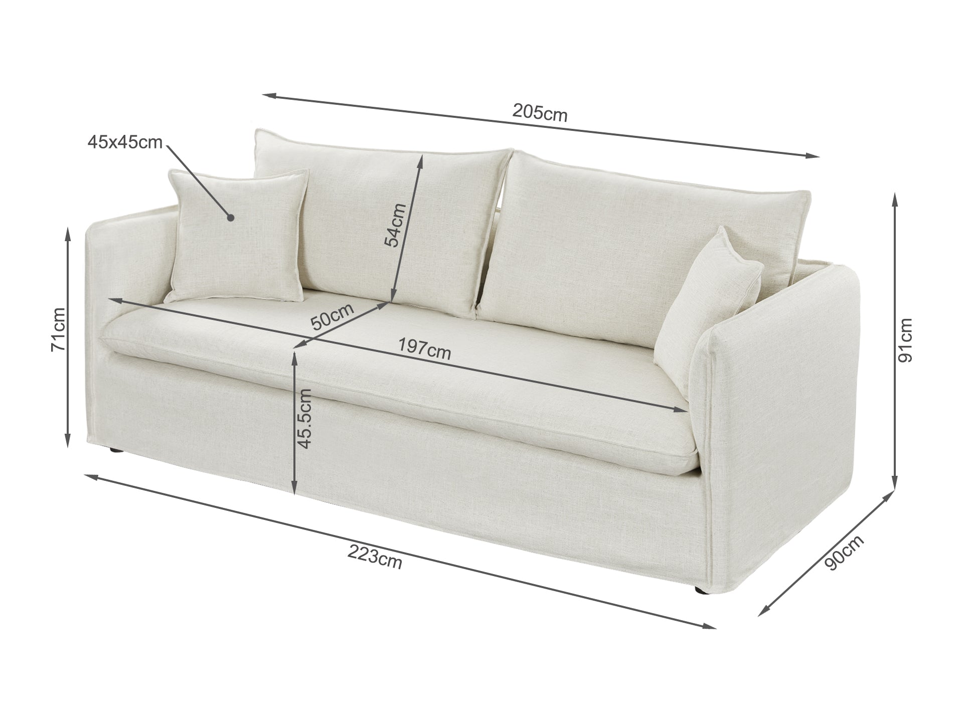 Palmer 3 Seater Sofa - Beige