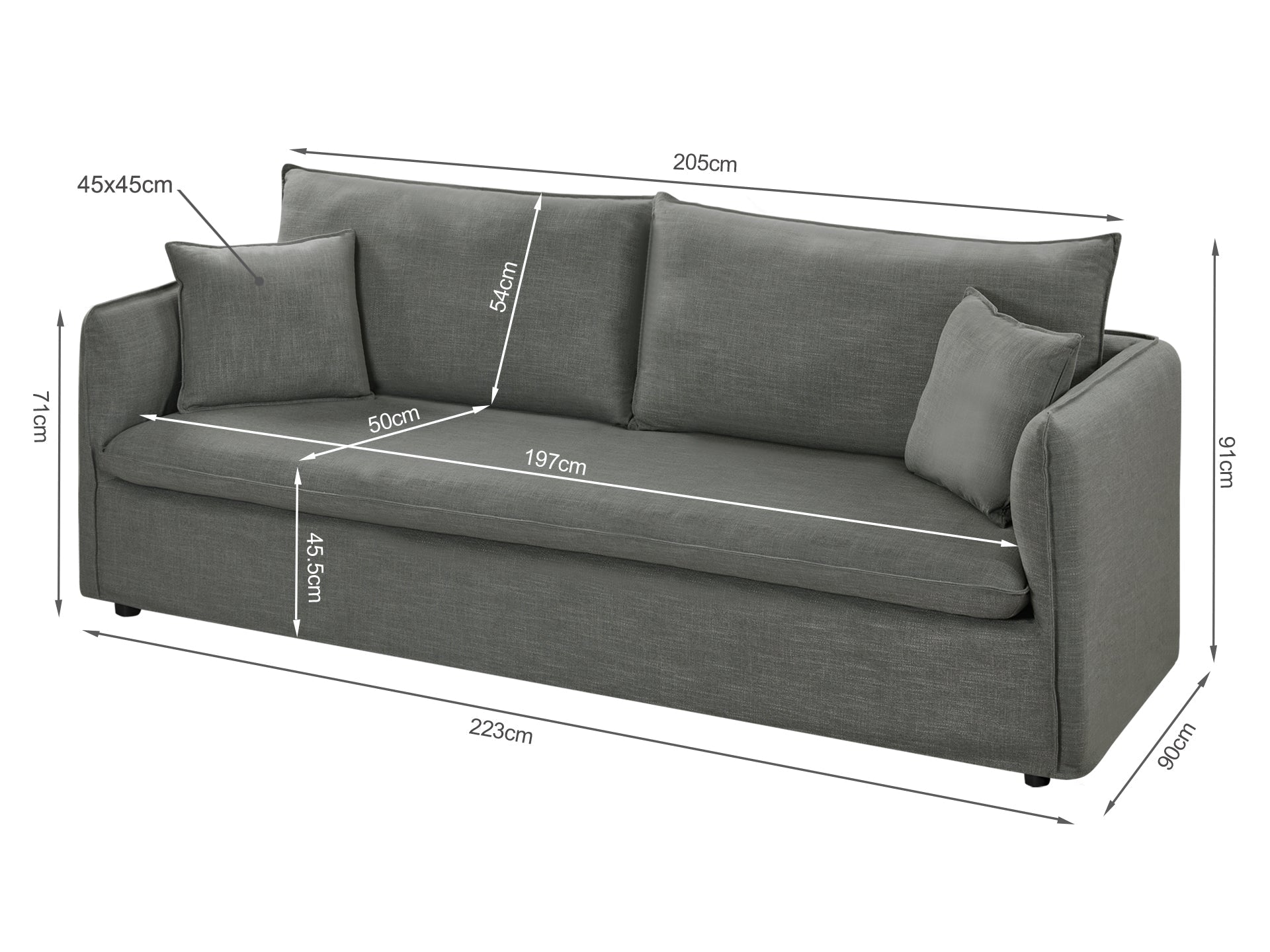 Palmer 3 Seater Sofa - Dark Grey