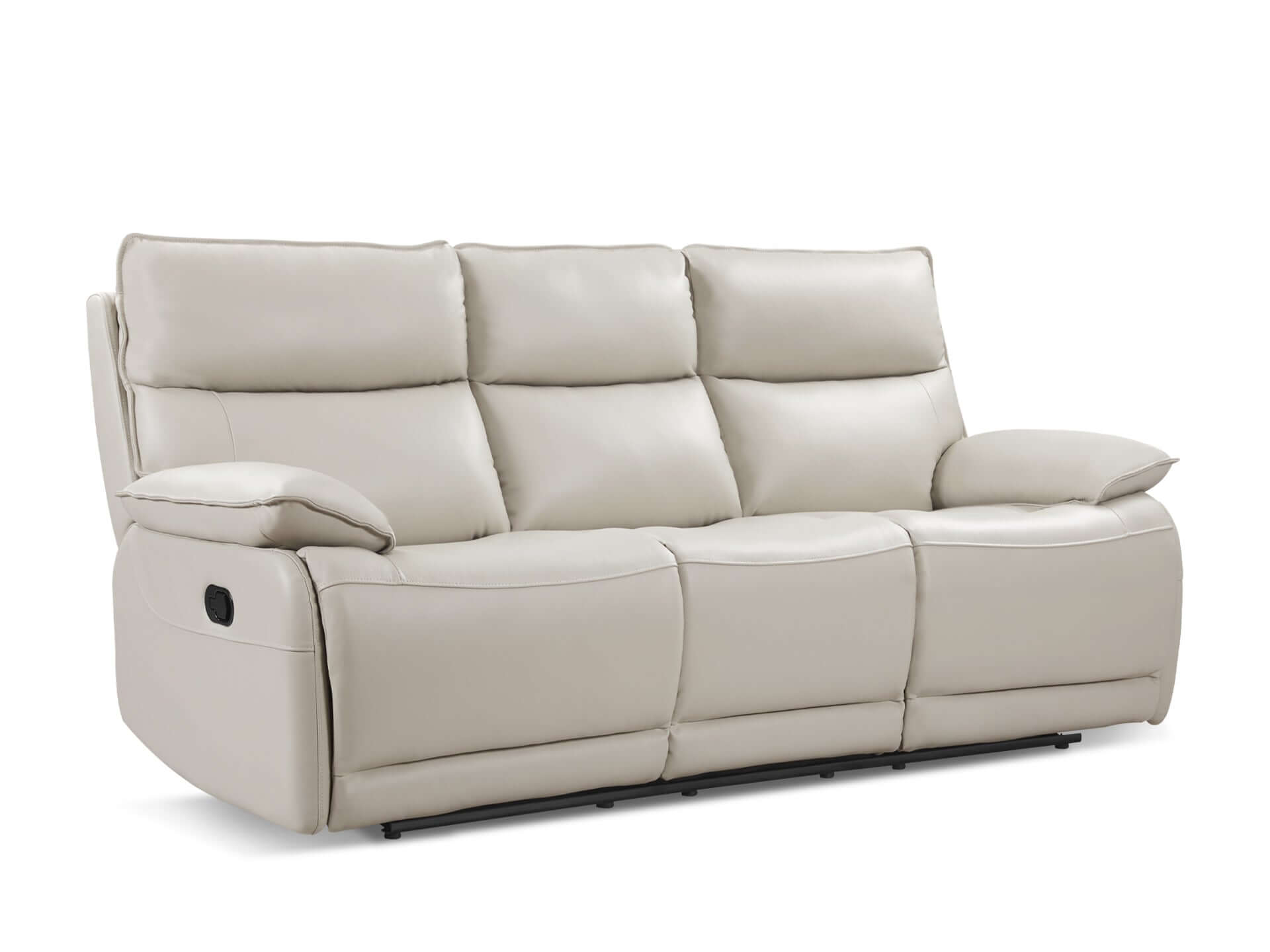 Halcombe Manual Full Leather 3 Seater Recliner Sofa - Beige