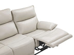Halcombe Manual Full Leather 3 Seater Recliner Sofa - Beige