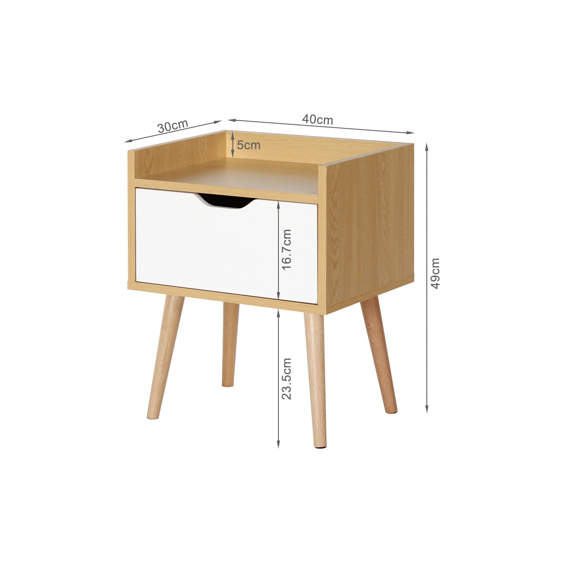 TOMI Bedside Table - Maple + White