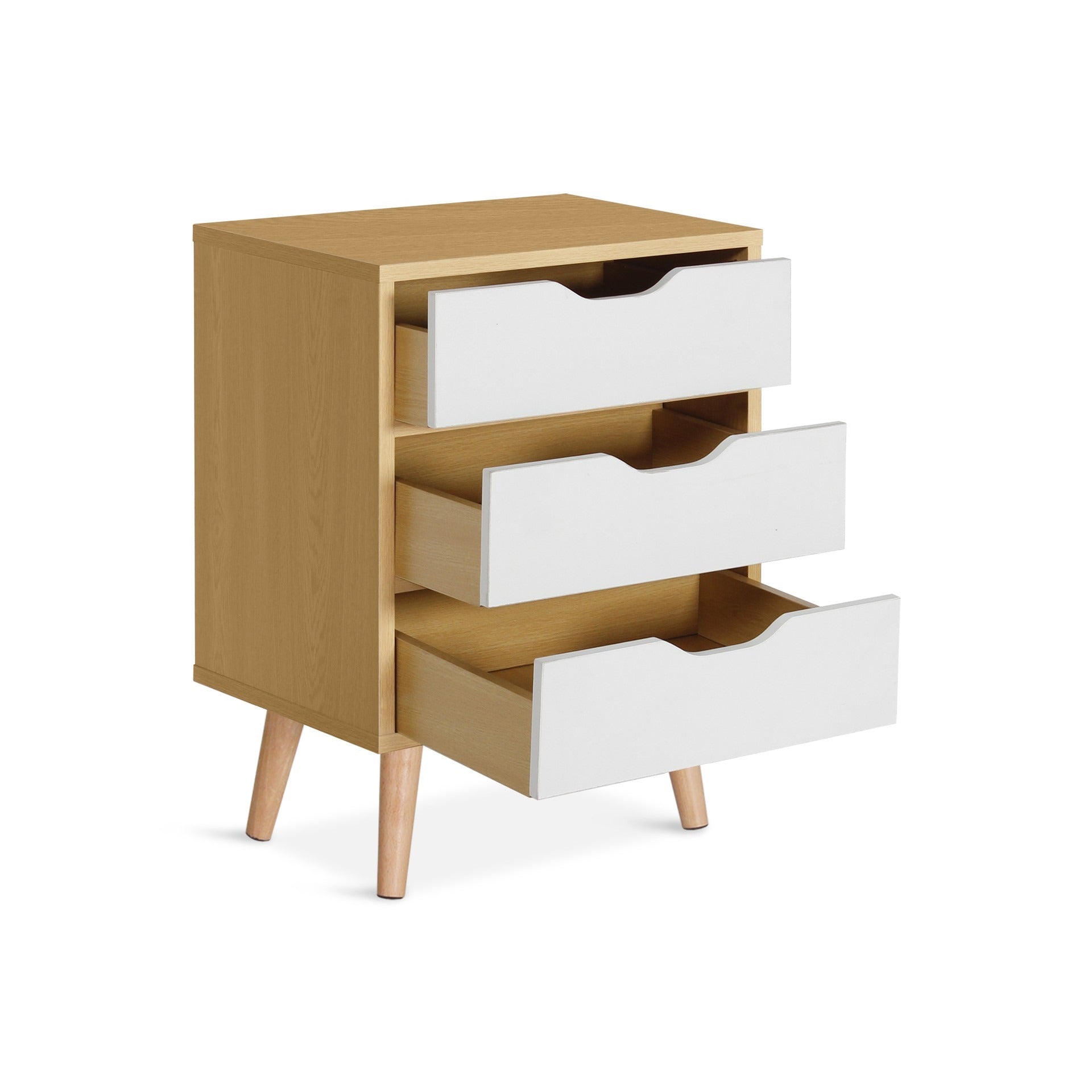 DREW Bedside Table - Maple + White