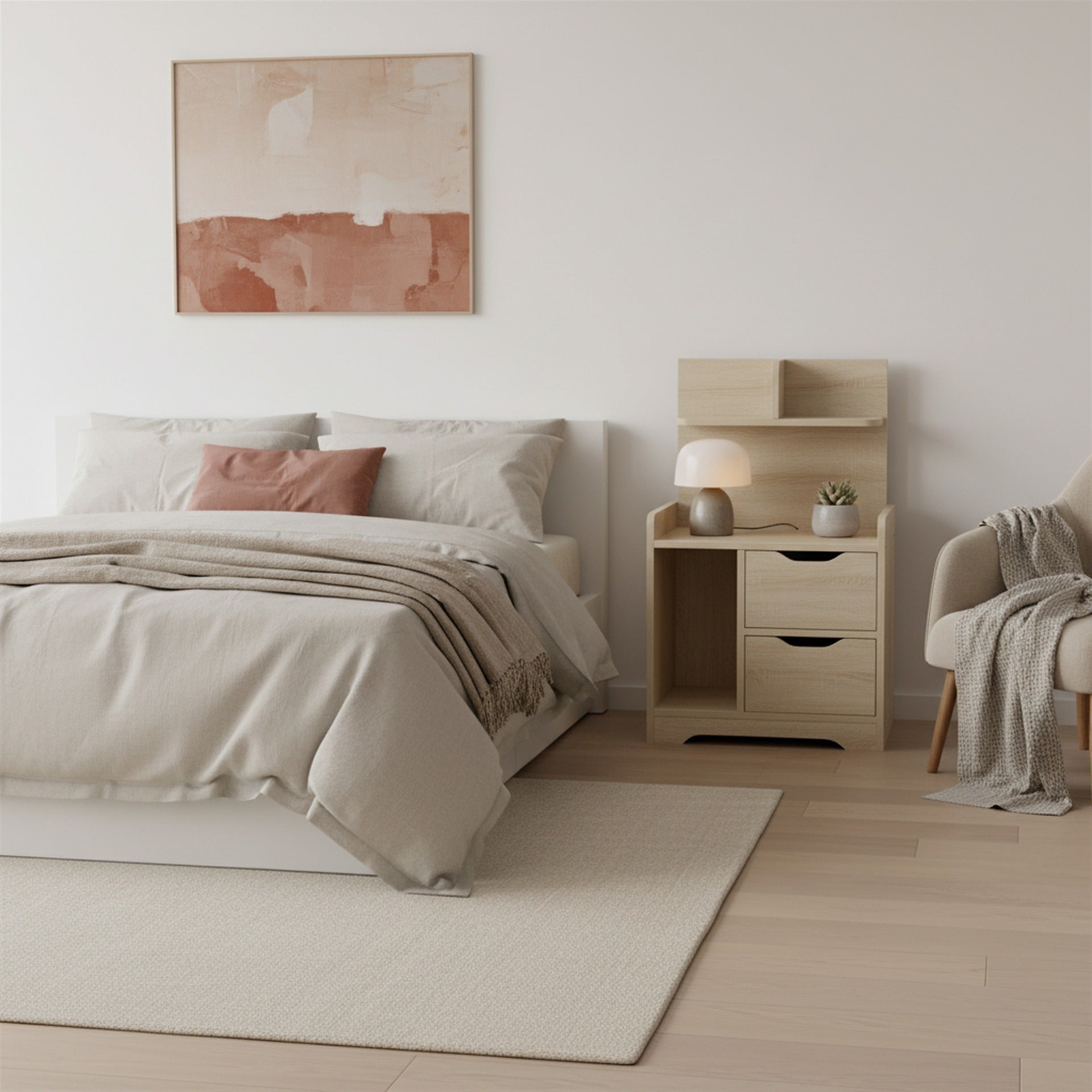 FINN Bedside Table with Shelves - Oak