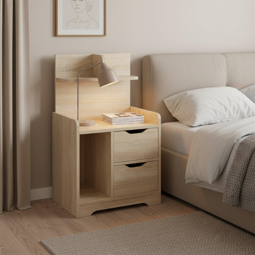 FINN Bedside Table with Shelves - Oak