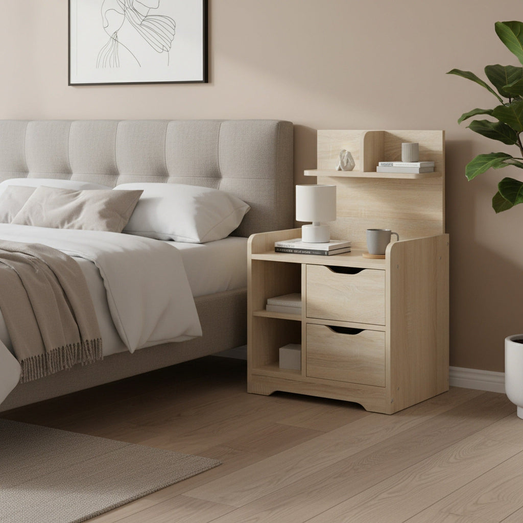 FINN Bedside Table with Shelves - Oak