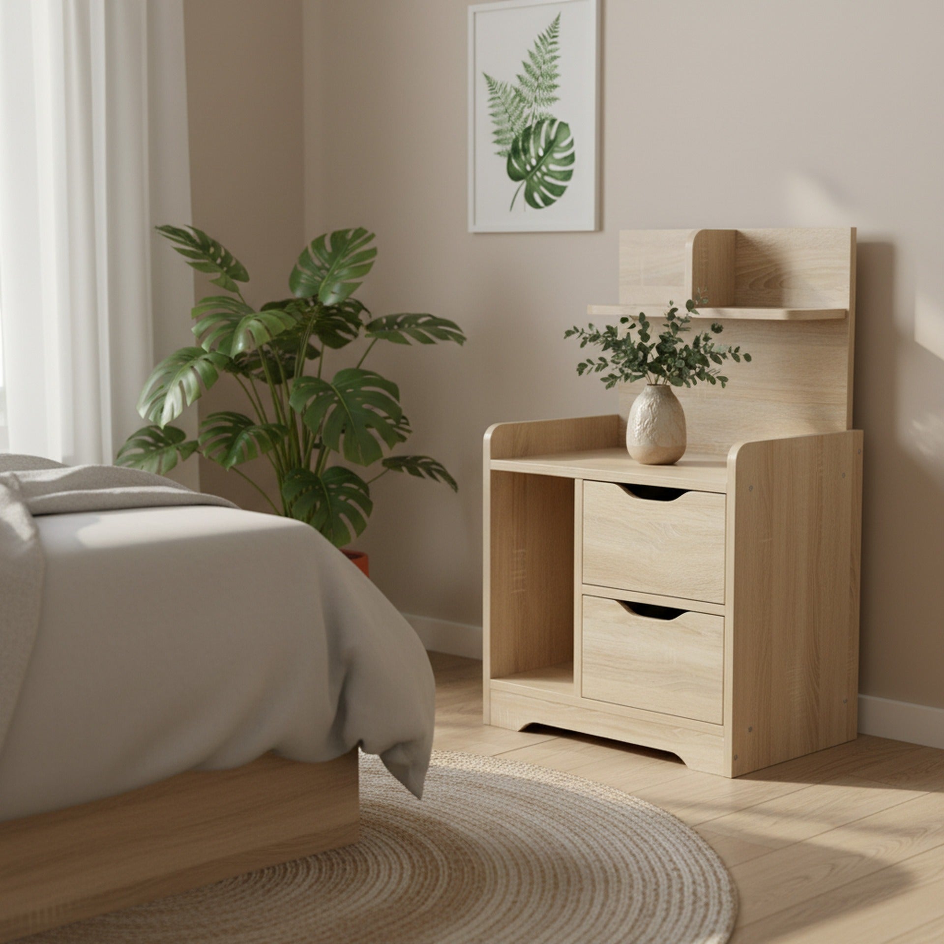 FINN Bedside Table with Shelves - Oak