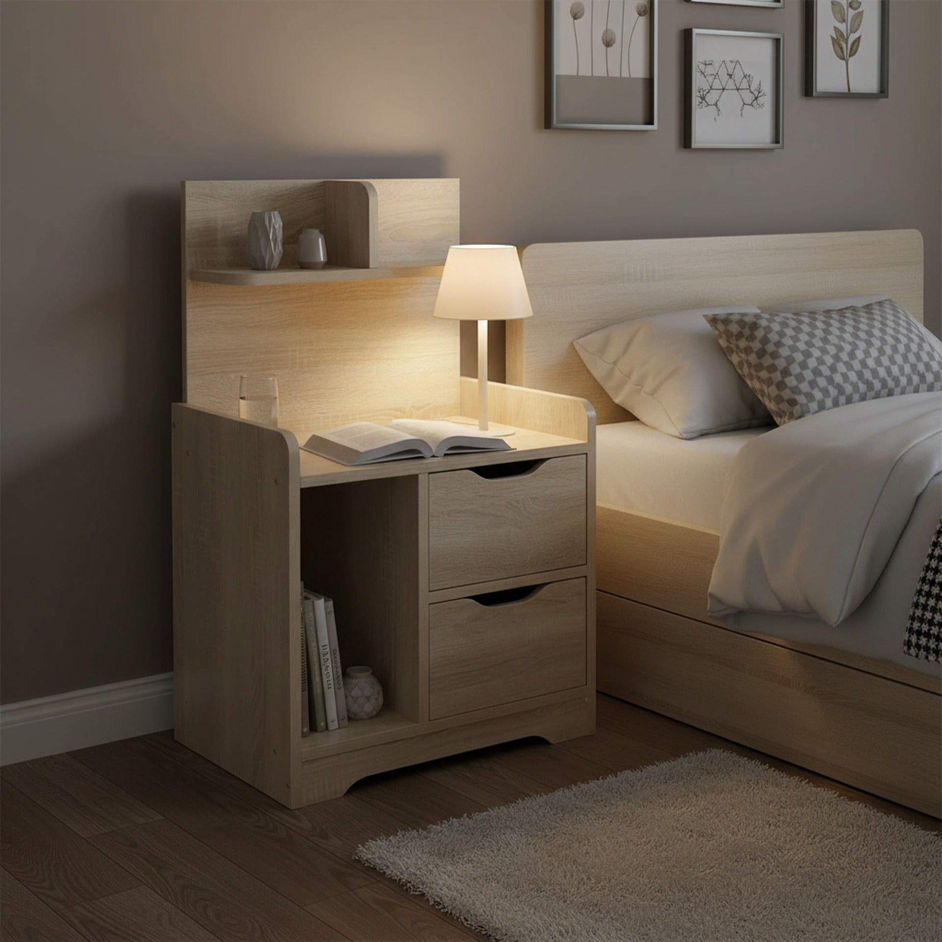 FINN Bedside Table with Shelves - Oak