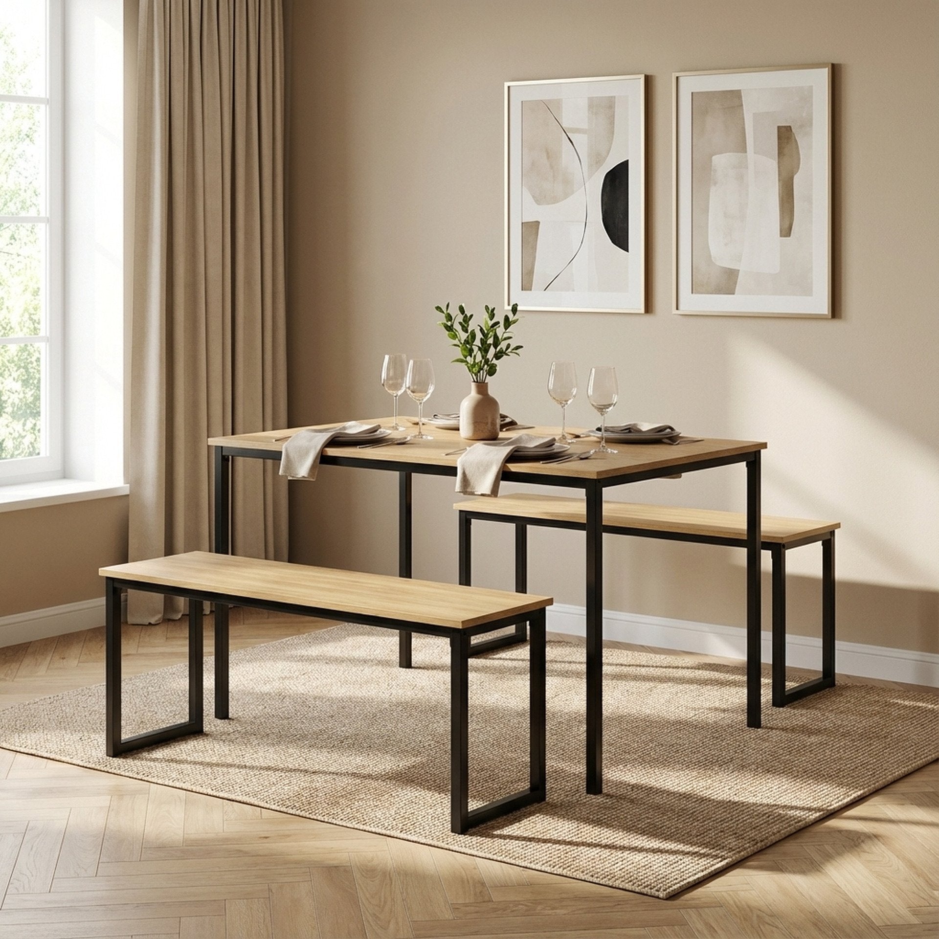 Maddox 3 Piece Dining Set - Natural