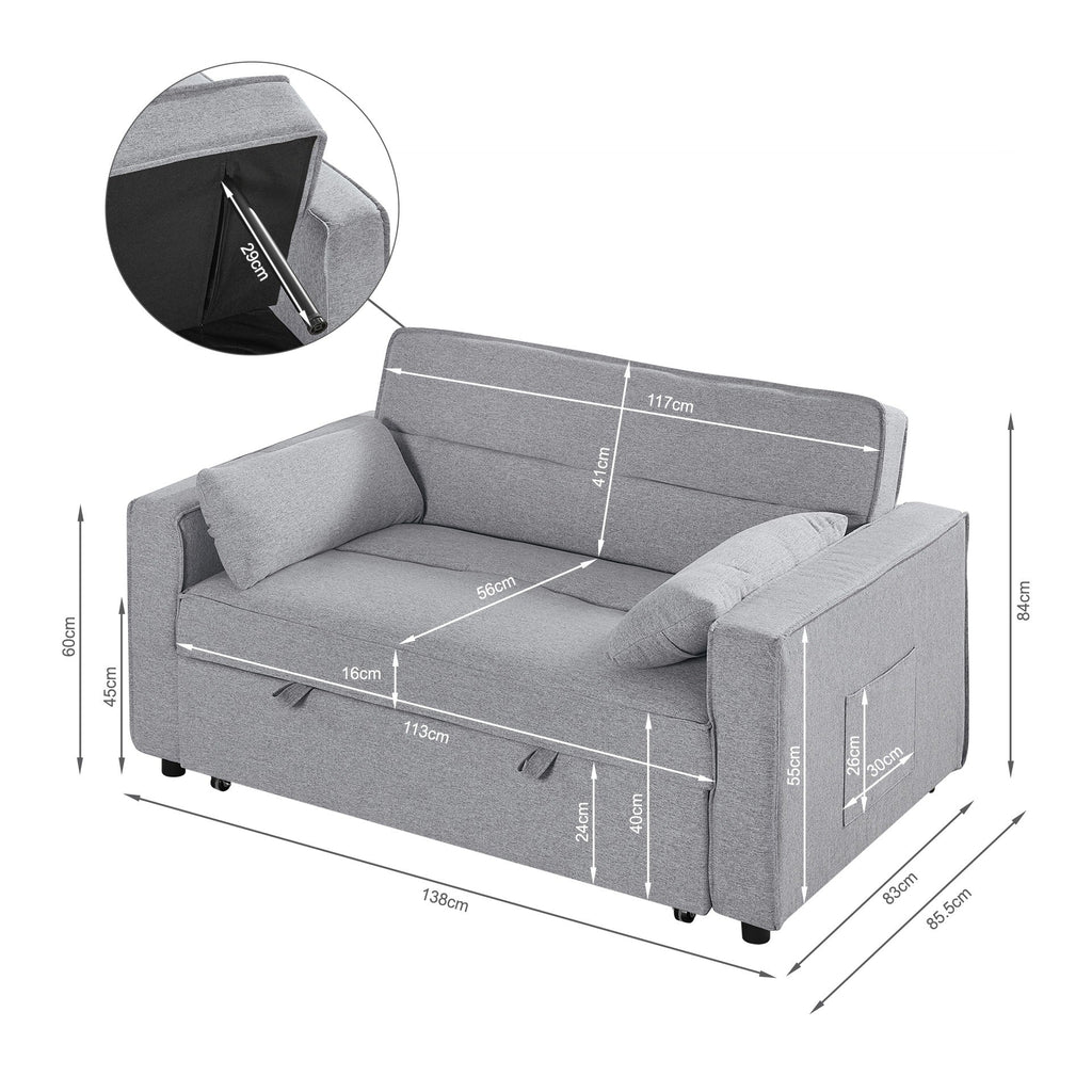 Freyja 2 Seater Sofa Bed - Grey