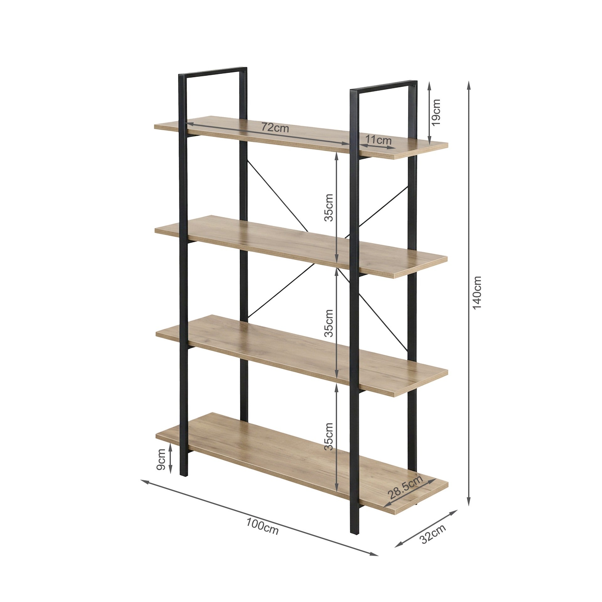 Forge 4-Tier Bookshelf - Natural