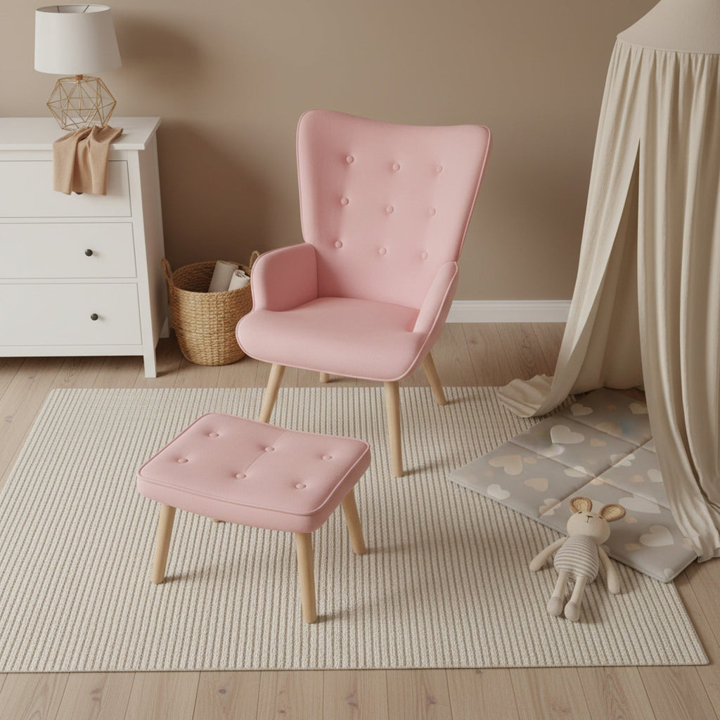 Olivia Armchair with Ottoman - Pink