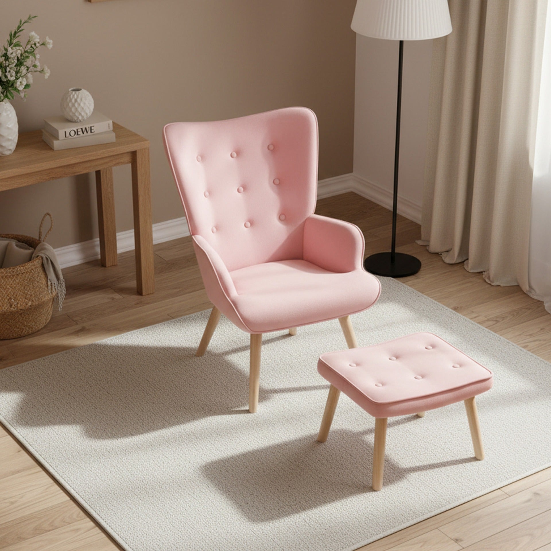 Olivia Armchair with Ottoman - Pink