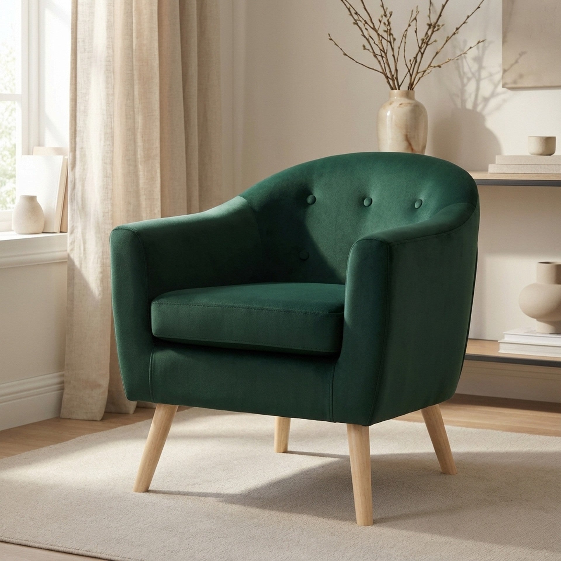 Millo Velvet Armchair - Dark Green