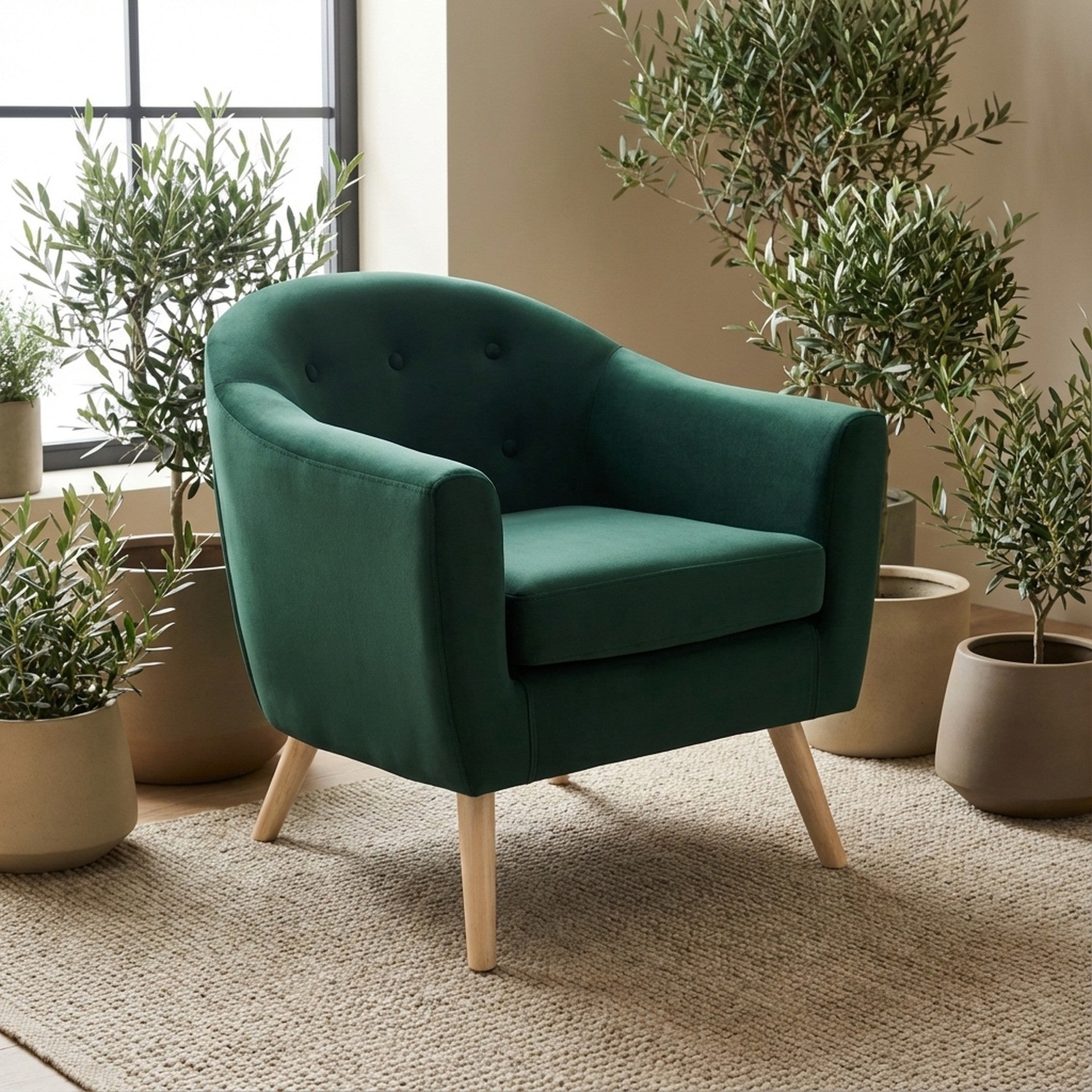 Millo Velvet Armchair - Dark Green
