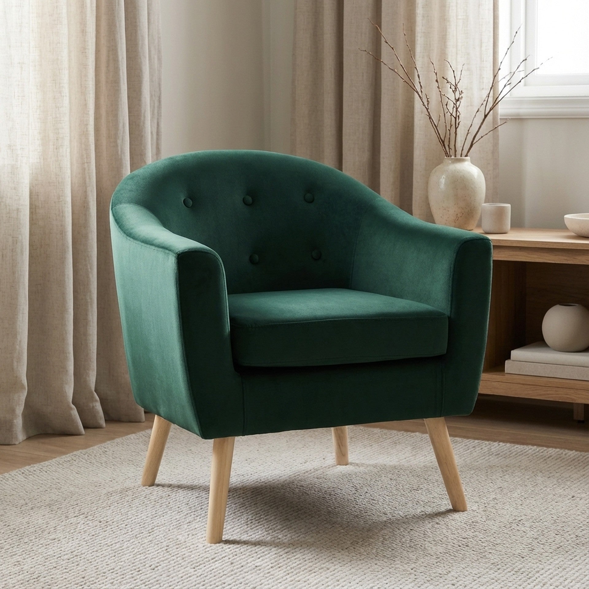 Millo Velvet Armchair - Dark Green