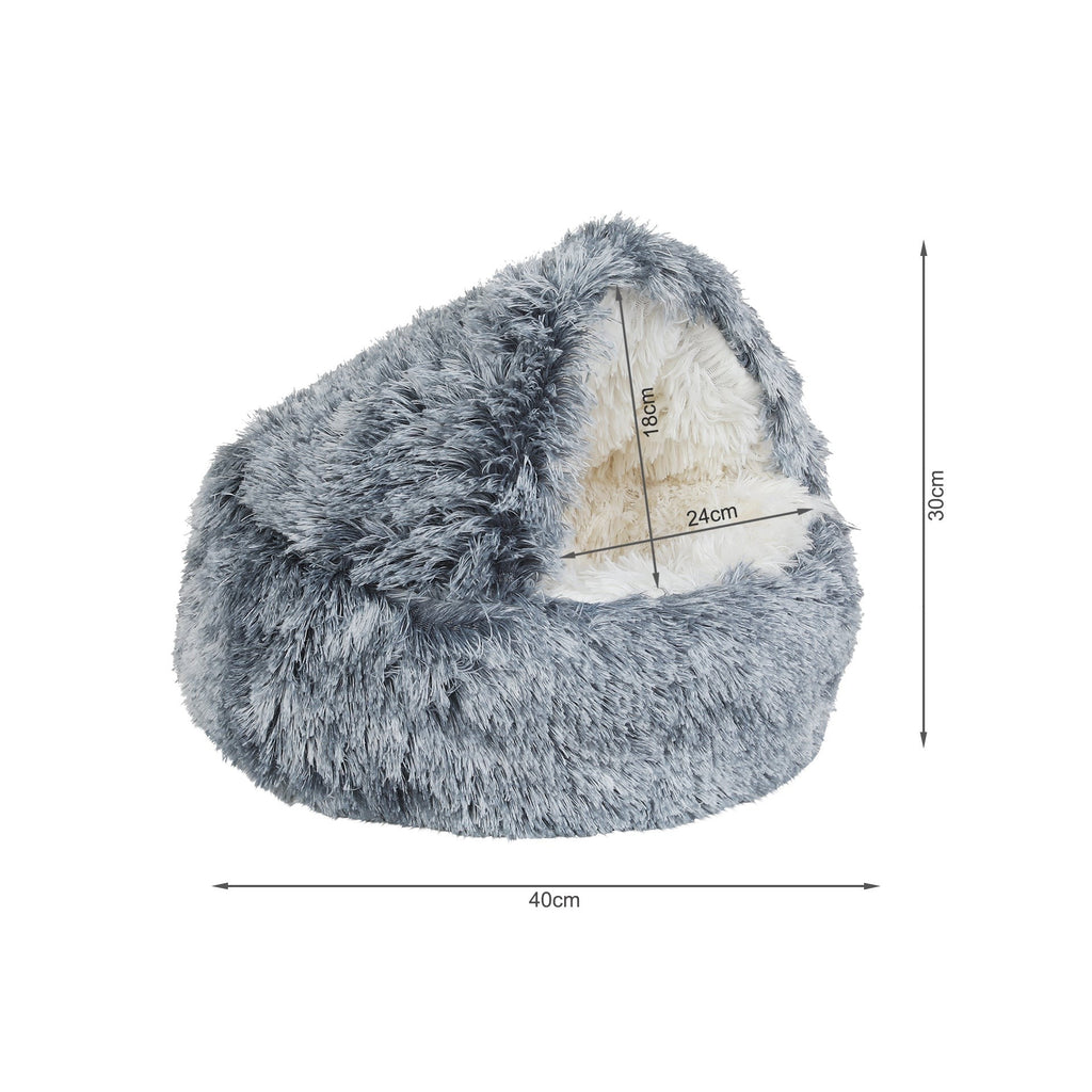 Soft Plush Cat Cave Bed - Grey