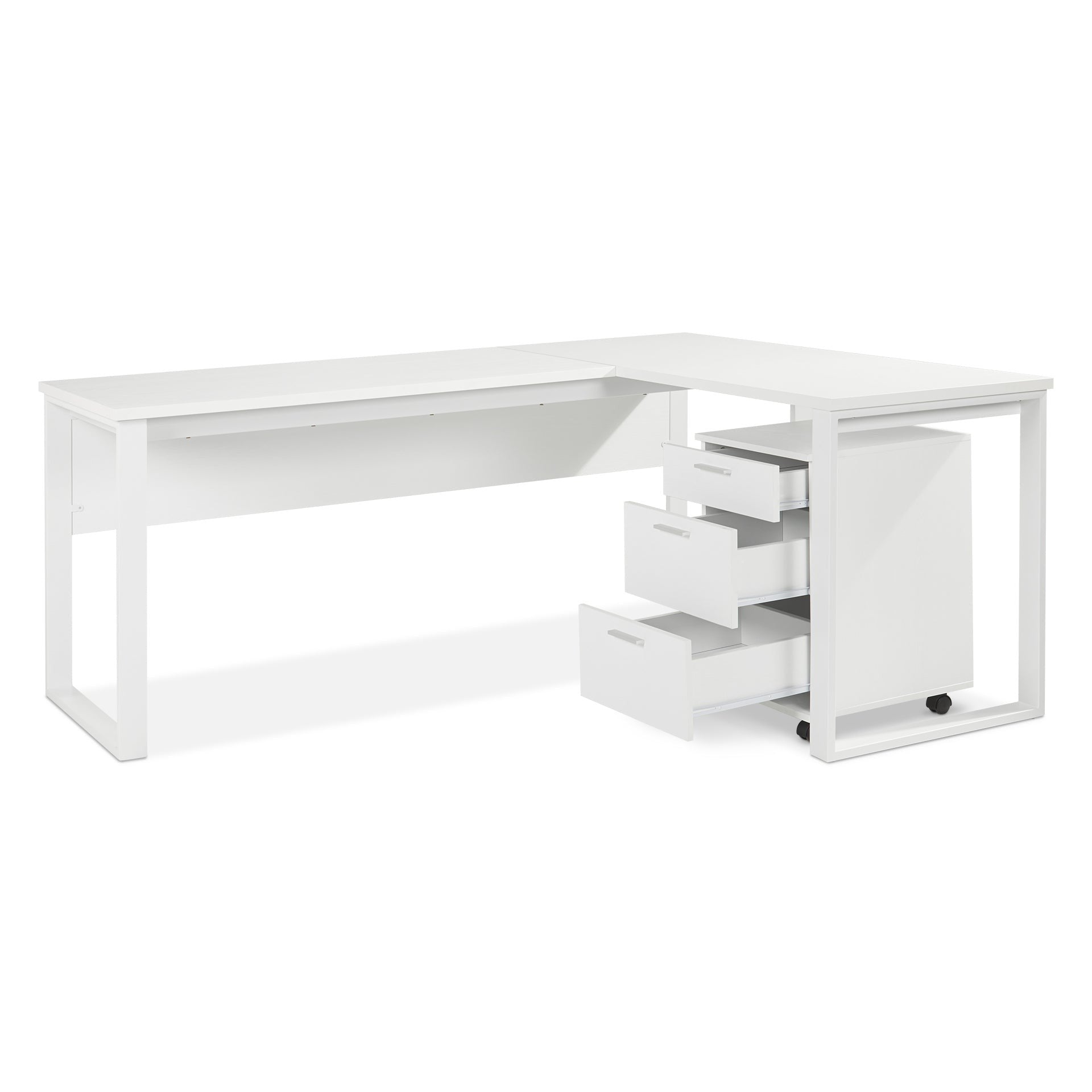 Nakia Computer Corner Desk with Filing Cabinet - White
