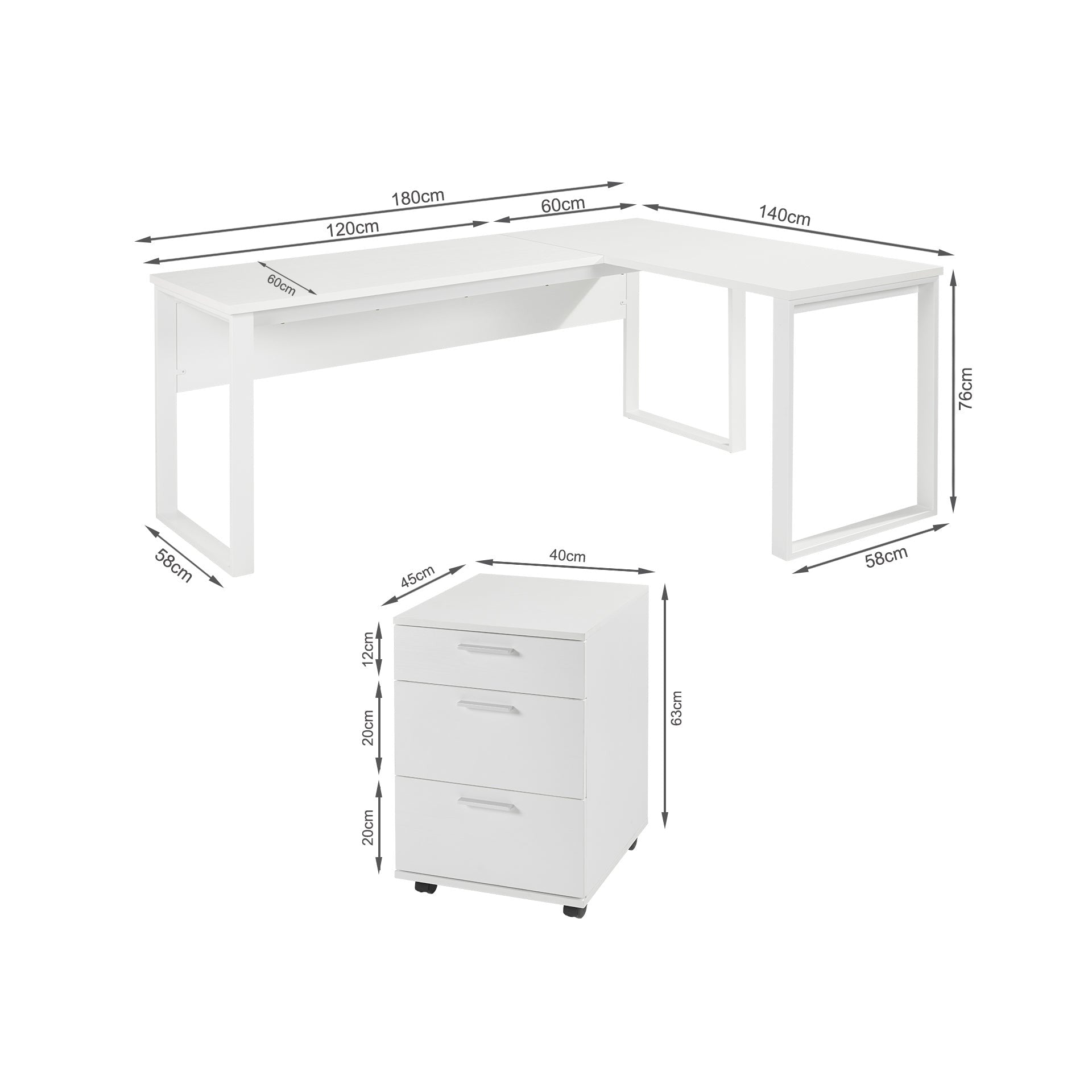 Nakia Computer Corner Desk with Filing Cabinet - White
