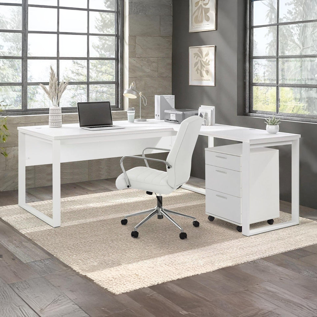 Nakia Computer Corner Desk with Filing Cabinet - White