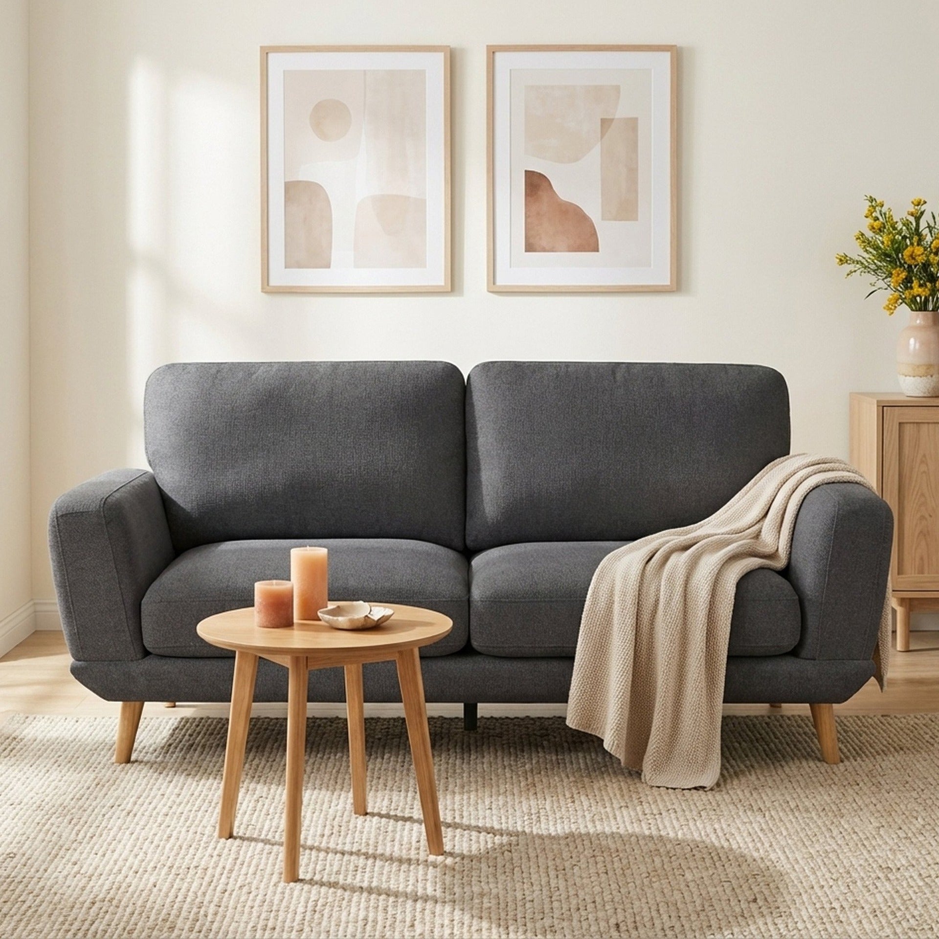 Tova Chenille 3 Seater Sofa - Dark Grey