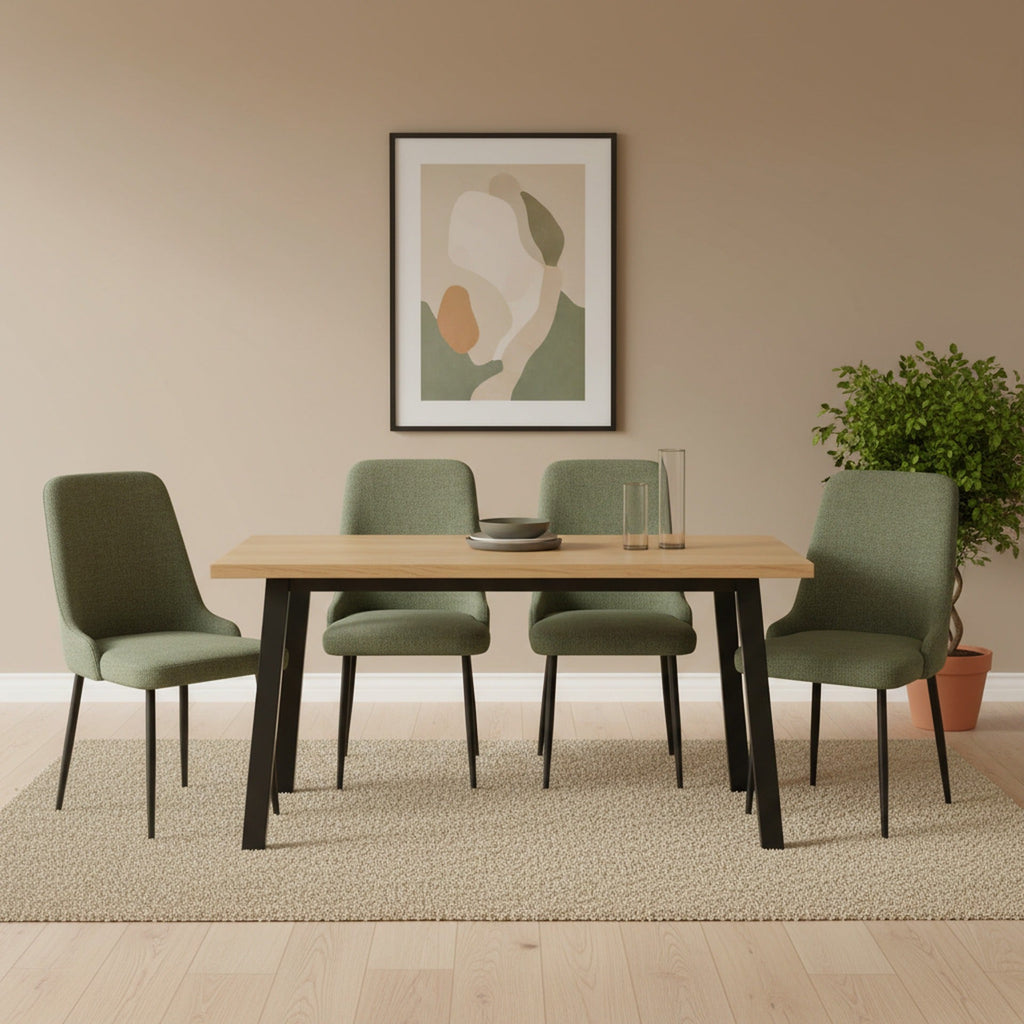 Oliro Linen Dining Chair - Set of 4 - Dark Green