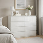 Angeles High Gloss 8 Drawer Lowboy - White