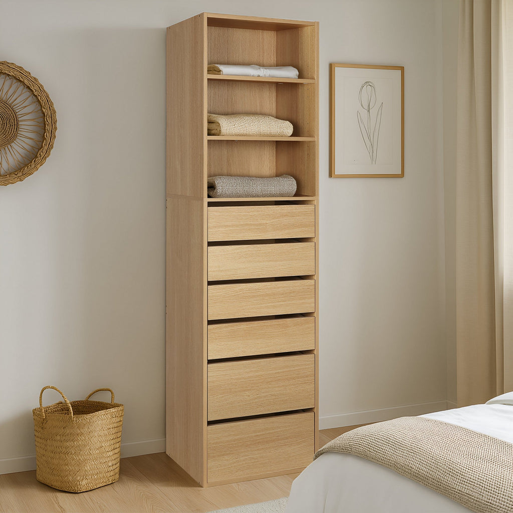 PAYETTE 6 Drawer & 3 Shelf Wardrobe - OAK