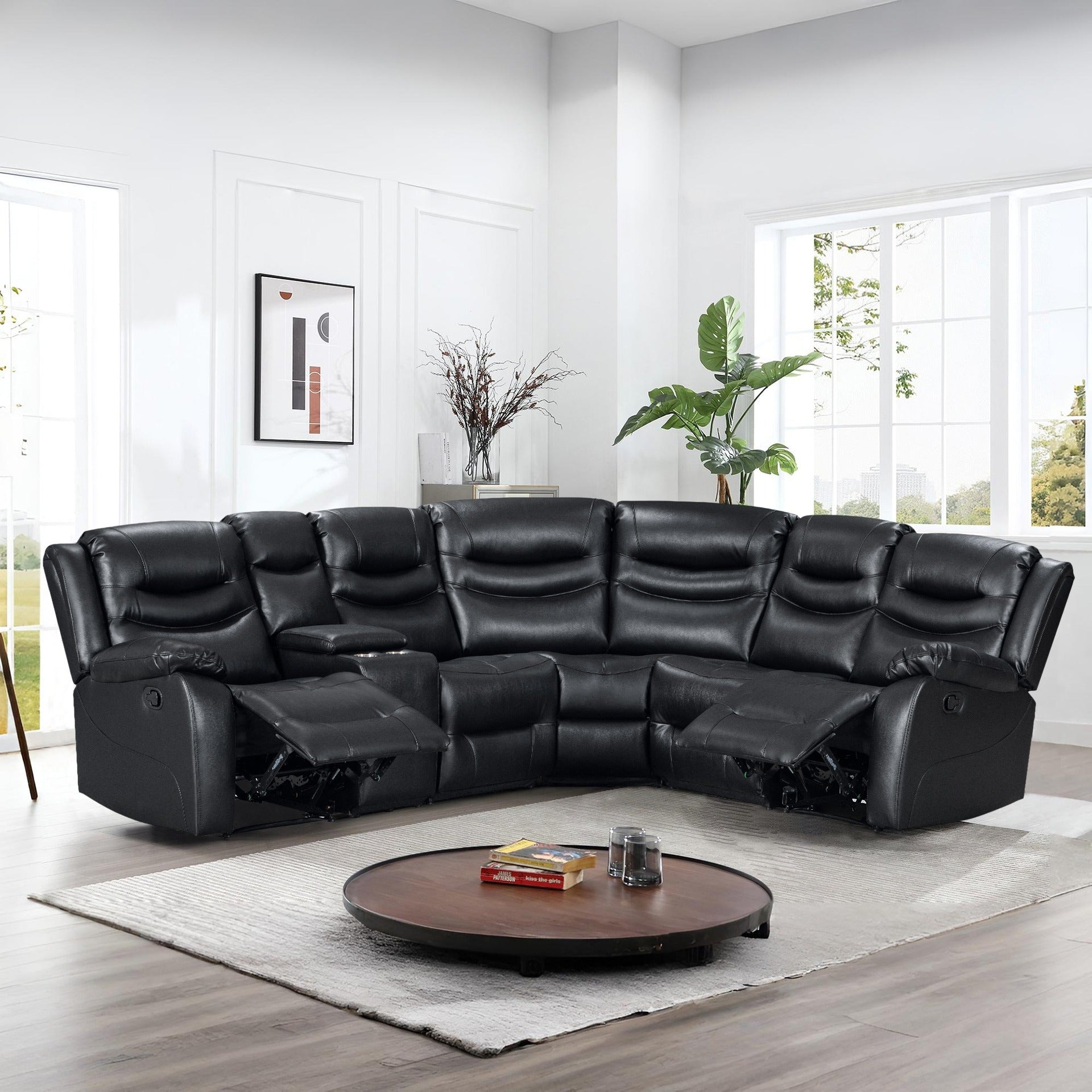 Silverdale Air Leather Manual Recliner Corner Sofa - Black