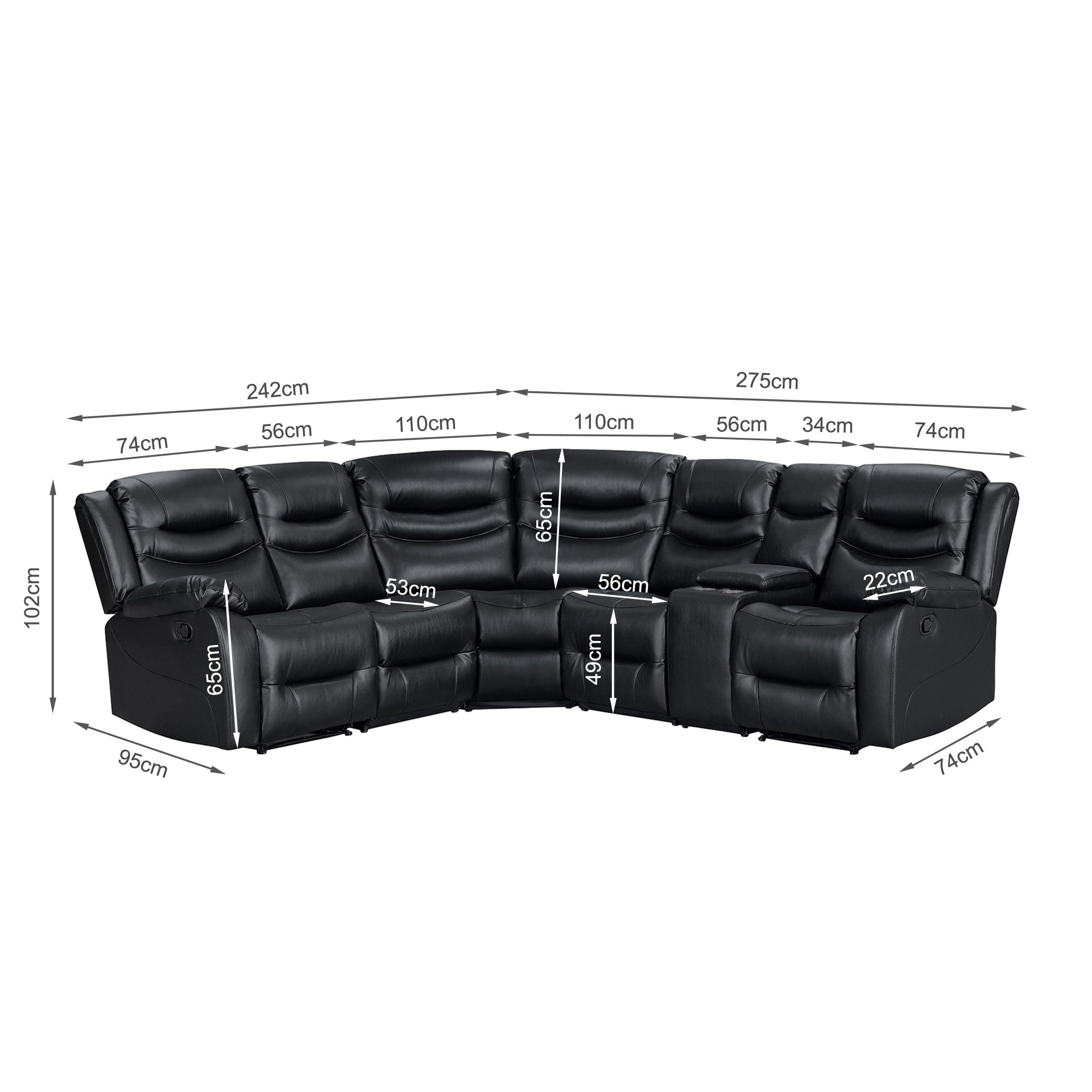 Silverdale Air Leather Manual Recliner Corner Sofa - Black