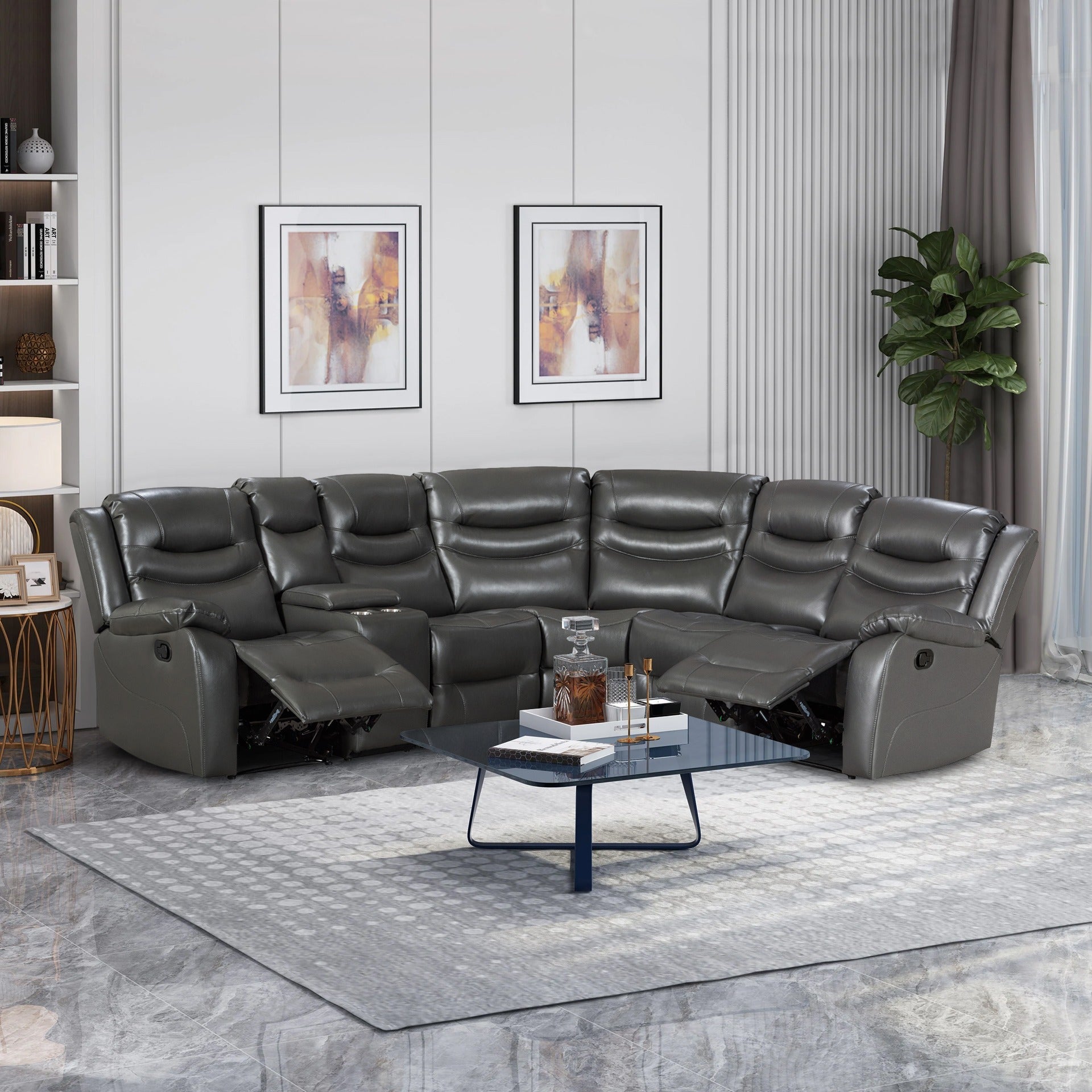 Silverdale Air Leather Manual Recliner Corner Sofa - Grey