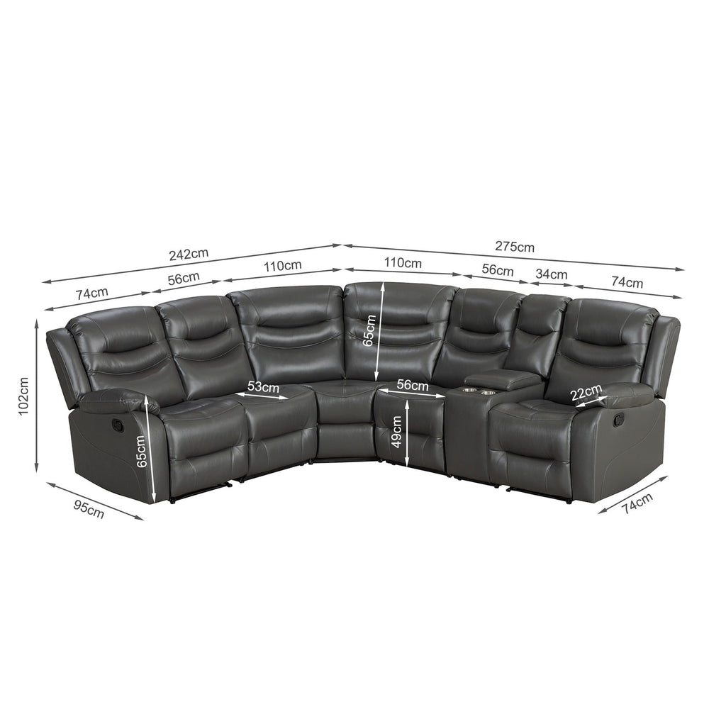 Silverdale Air Leather Manual Recliner Corner Sofa - Grey