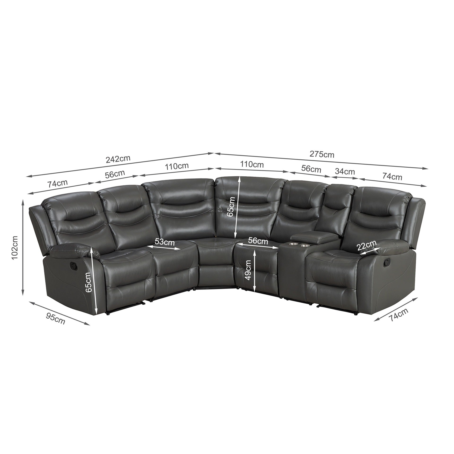 Silverdale Air Leather Manual Recliner Corner Sofa - Grey