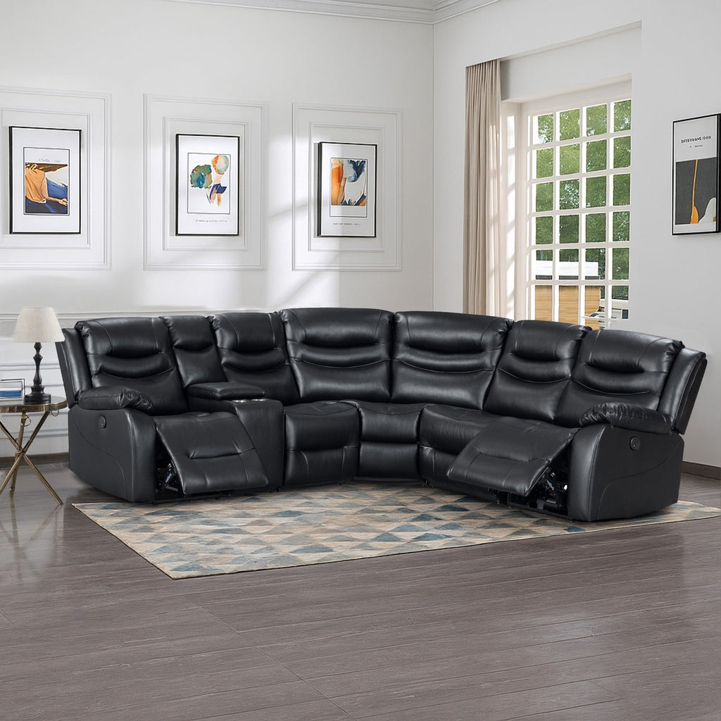 Silverdale Air Leather Electric Recliner Corner Sofa - Black