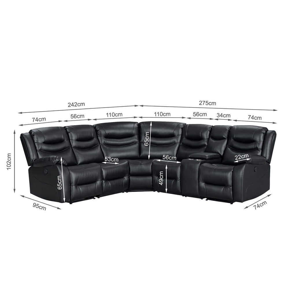 Silverdale Air Leather Electric Recliner Corner Sofa - Black