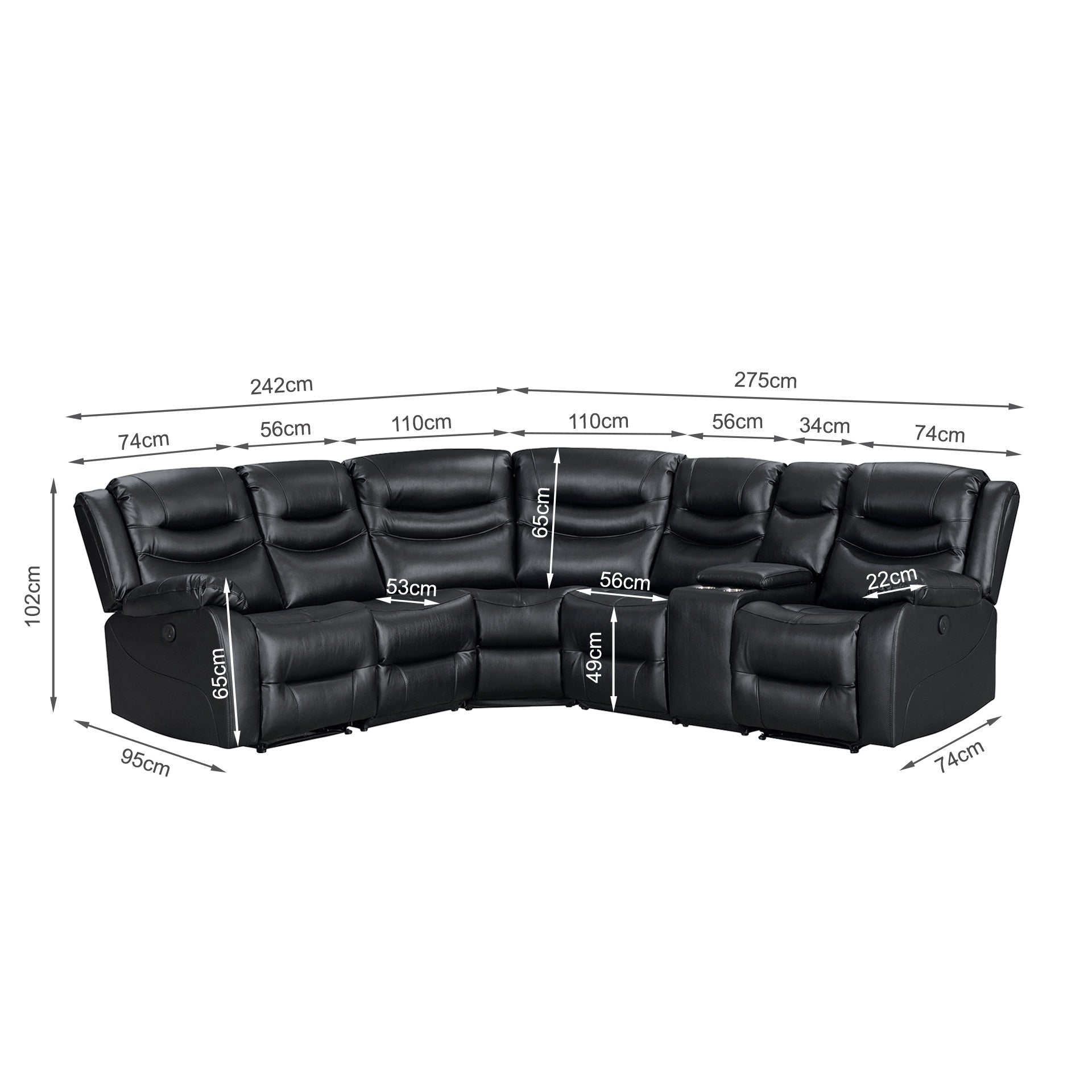 Silverdale Air Leather Electric Recliner Corner Sofa - Black